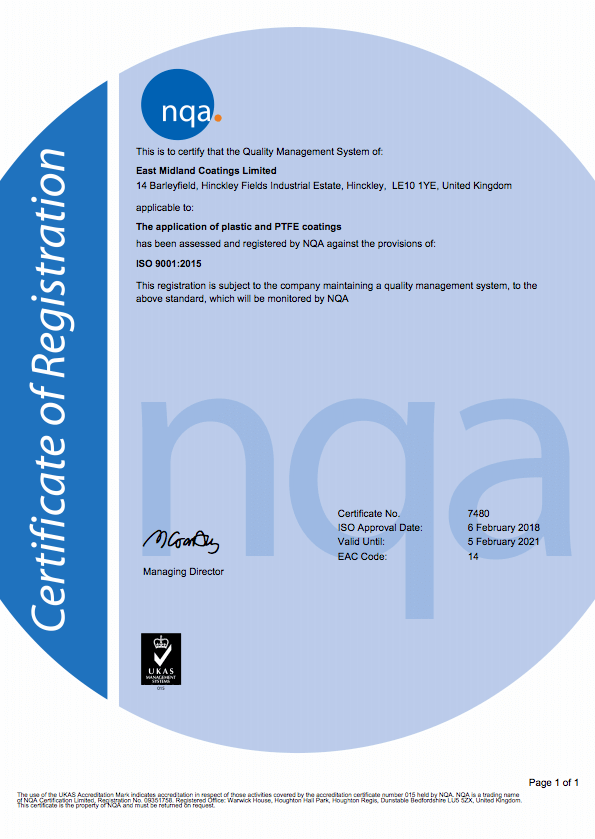 Quality | East Midlands Coatings | ISO Certificate