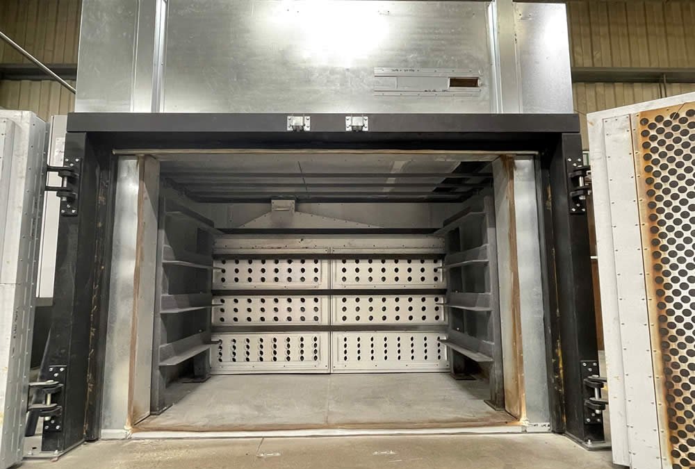 metal curing oven with doors open
